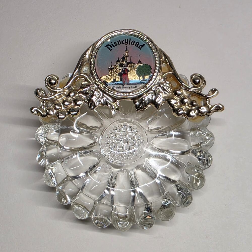 Vintage Disneyland Mickey Mouse Glass Trinket Dish Souvenir Walt Disney